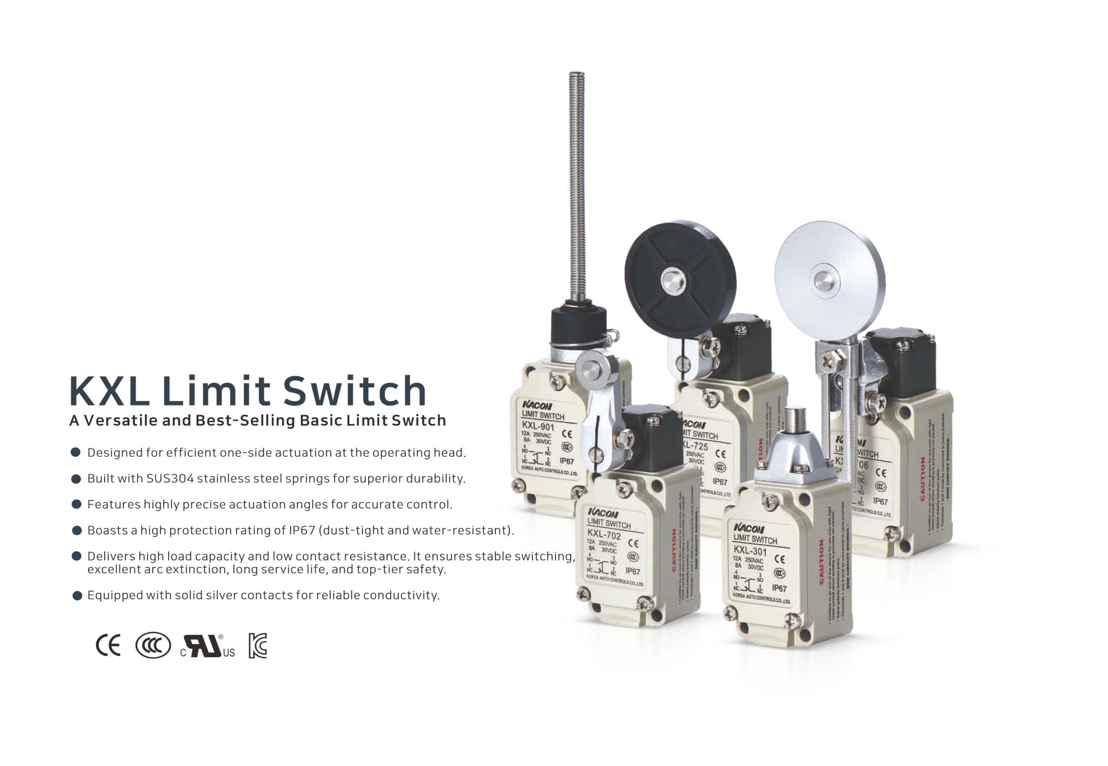 Kacon KXL heavy-duty industrial limit switch installed in a factory production line