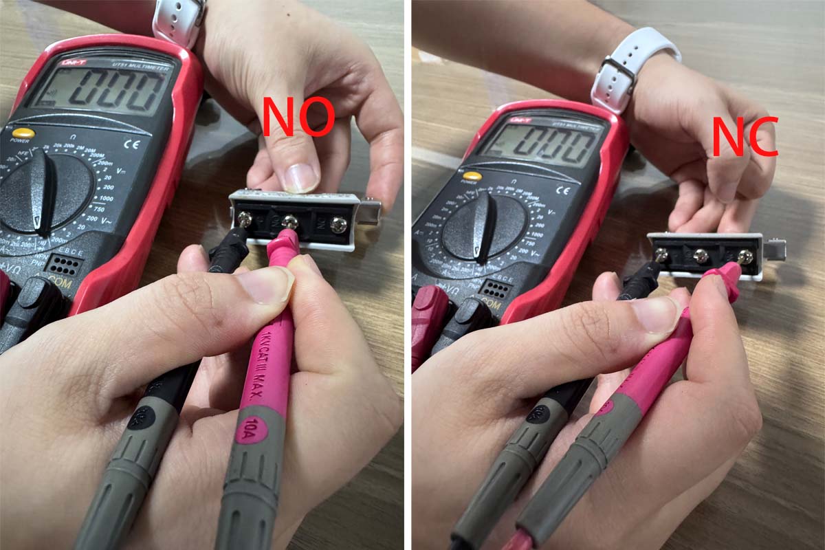 Electrical continuity testing on limit switch terminals using a multimeter