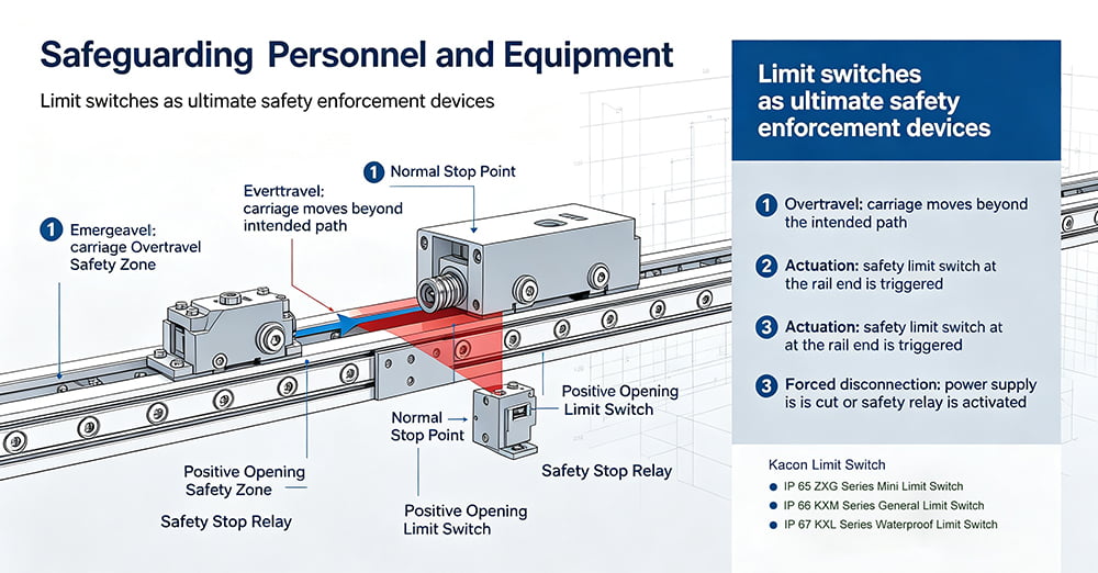 Illustration explaining what is a limit switch and how it works in machine safety