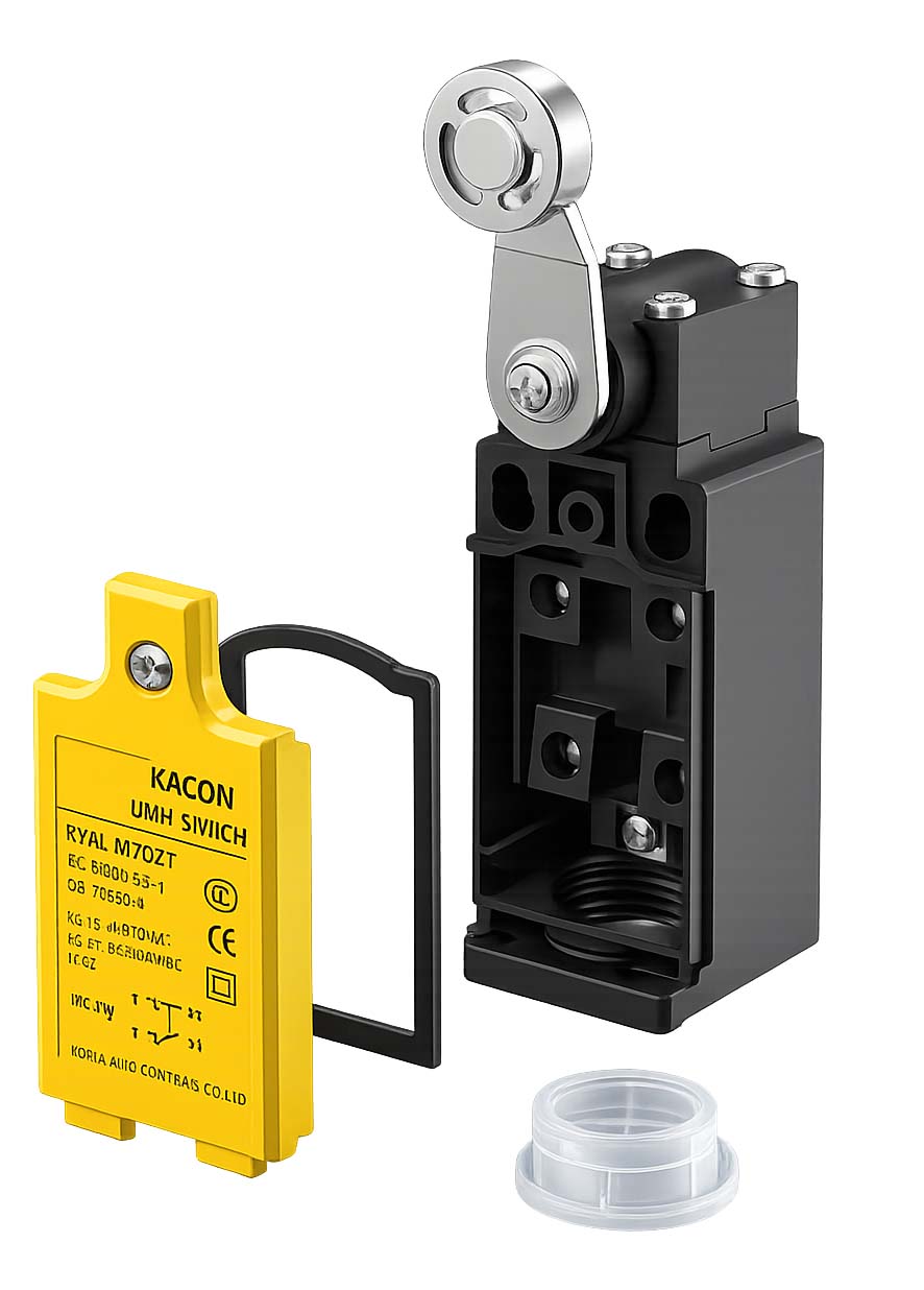 Kacon limit switch internal contact mechanism showing gold plated contact bridge