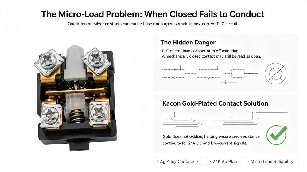 Kacon limit switch terminal block showing internal contact layout