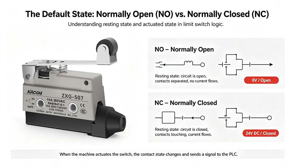 Kacon limit switch wiring diagram illustrating dual NO and NC contact blocks